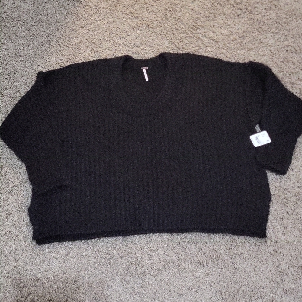 NWT Free People Black Crewneck Sweater Women's Size Small Oversized - Picture 4 of 8